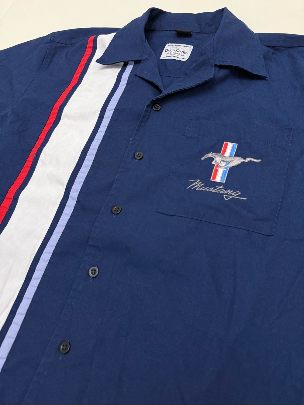 David Carey Ford Mustang Embroidered Navy Button Up Shirt